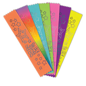 colorful satin ribbons with foil-stamped super star message