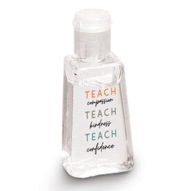 1 oz. antibacterial hand sanitizer gel featuring the inspirational message “Teach Compassion, Teach Kindness, Teach Confidence”