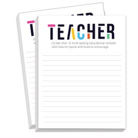 Two notepads featuring the definition of a teacher. 75 sheets each