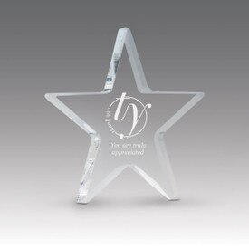 acrylic star paperweight with thank you message