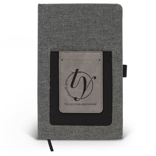 Canvas journal with phone pocket and card holder featuring the inspirational message Thank You.