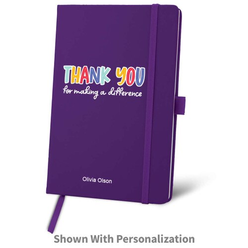 purple journal with thank you message and personalization