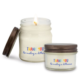 4oz and 8oz mason jar candles featuring the inspirational message Thank You For Making A Difference
