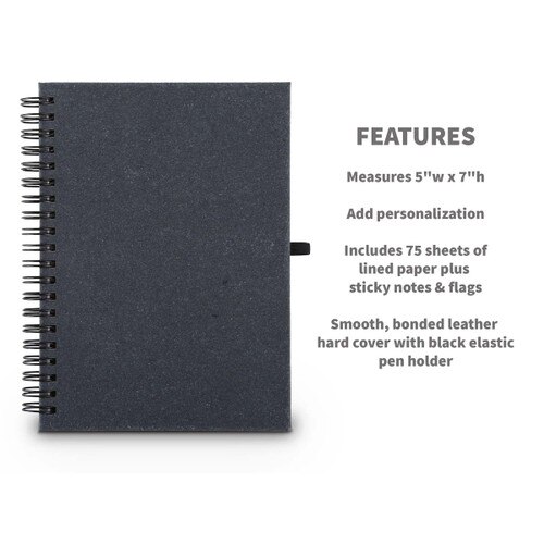 spiral notebook with product features