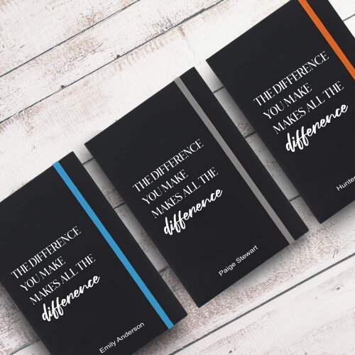 the difference you make black journals with multiple accent colors and personalization