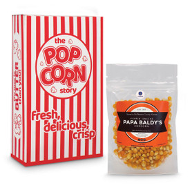 Classic popcorn box featuring the popcorn story and a 4 oz. bag of popcorn kernels.