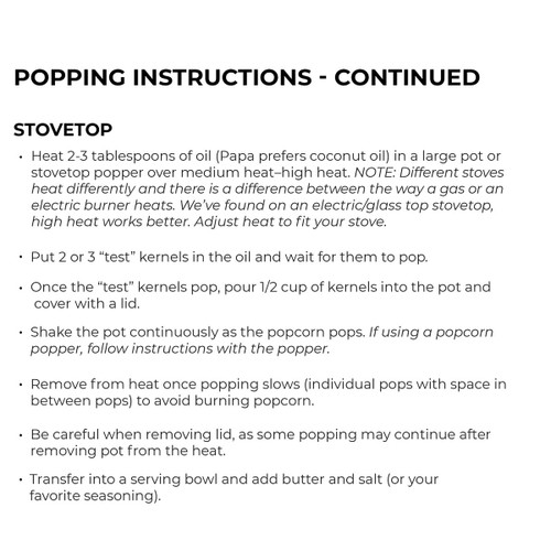 instruction for popping popcorn continued