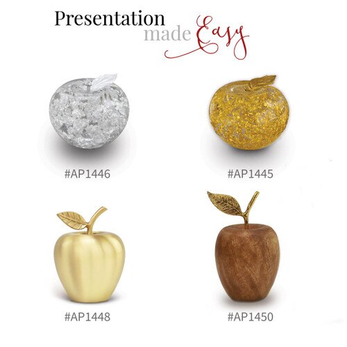 silver and gold handblown apples, brushed gold apple and wood apple