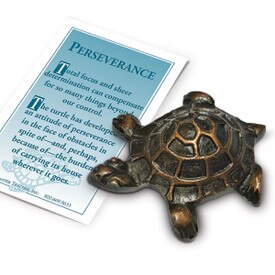 Antique Bronze finished Turtle Paperweight with Perseverance Message
