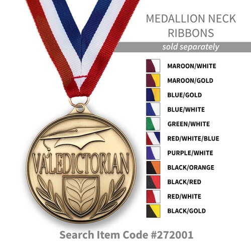 several colors of neck ribbons for the valedictorian medal