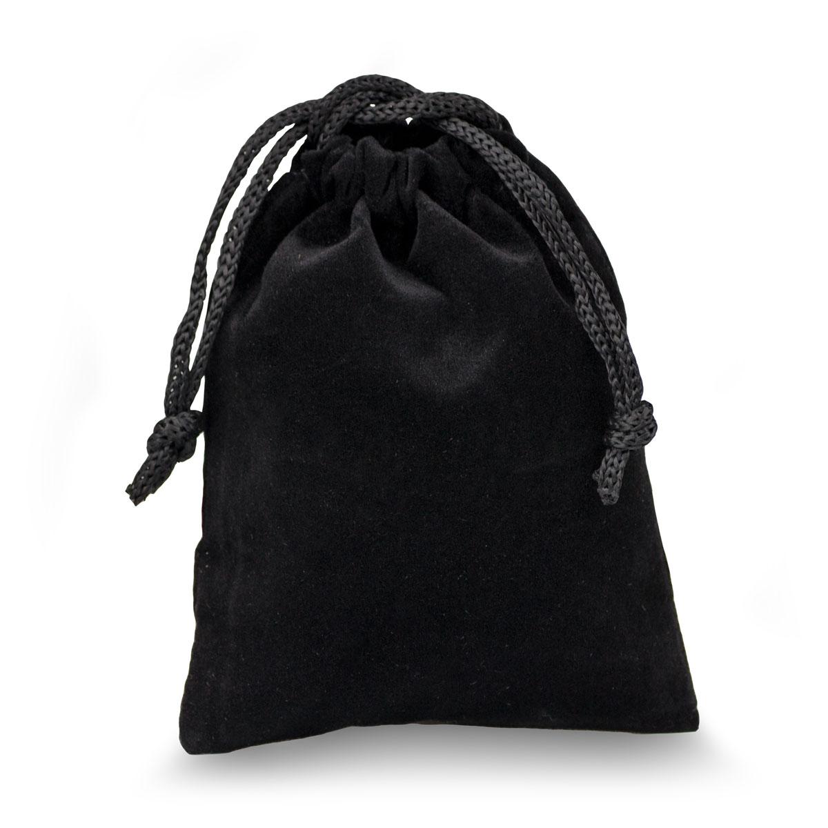 black velour pouch with drawstrings