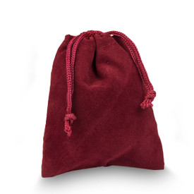 red velour pouch with drawstrings
