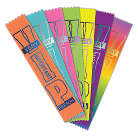 colorful satin ribbons with foil-stamped very important person message