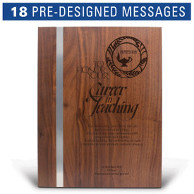 9x12 solid walnut plaque accent metal strip featuring pre-designed messages just for educators