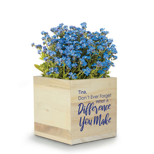 This Natural Pine Wood Plant Kit With Forgot-Me-Not Flower Seeds Features The Inspirational Message “Don’t Ever Forget What A Difference You Make”