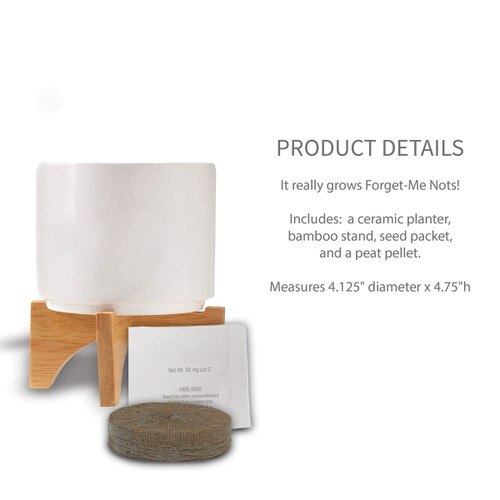 ceramic grow kit with peat pellet and seed packet with product details
