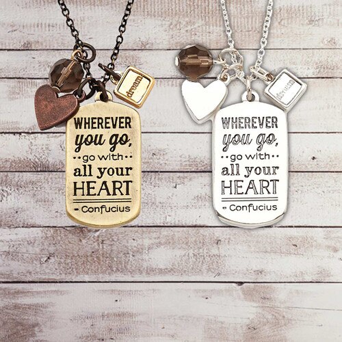 gold and silver necklace with wherever you go message