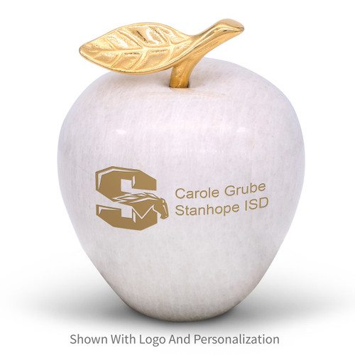 white marble apple with logo and personalization