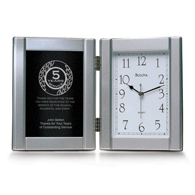 pewter framed clock award with 5 years of service message
