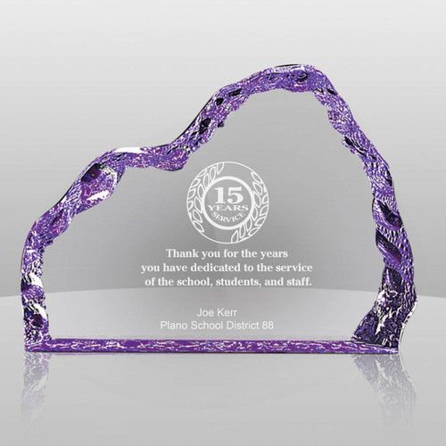 purple acrylic iceberg with 15 years of service to education messages and personalization