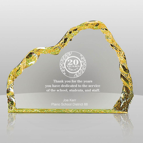yellow acrylic iceberg with 20 years of service to education messages and personalization