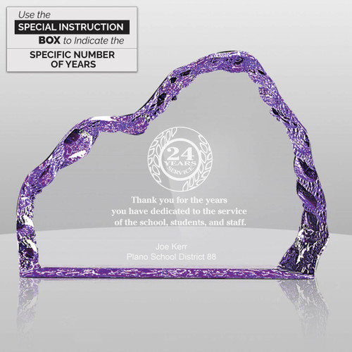 purple acrylic iceberg with 24 years of service to education messages and personalization