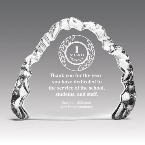 crystal iceberg award recognizing 1 year of dedication to the service of the school, students, and staff