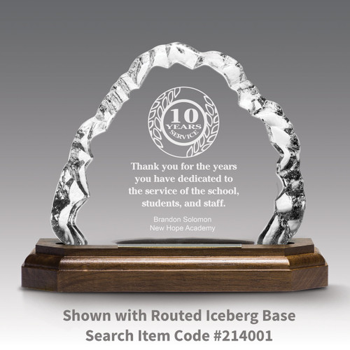 10 years of service crystal iceberg with walnut base