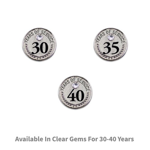 30, 35, & 40 years of service gem lapel pins