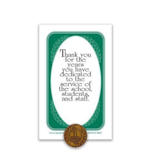 1 Year of Service Antique Gold Tone Lapel Pin with Thank You Message