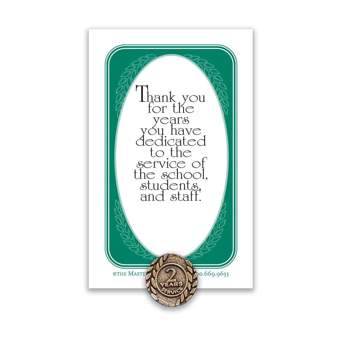 2 Years of Service Antique Gold Tone Lapel Pin with Thank You Message