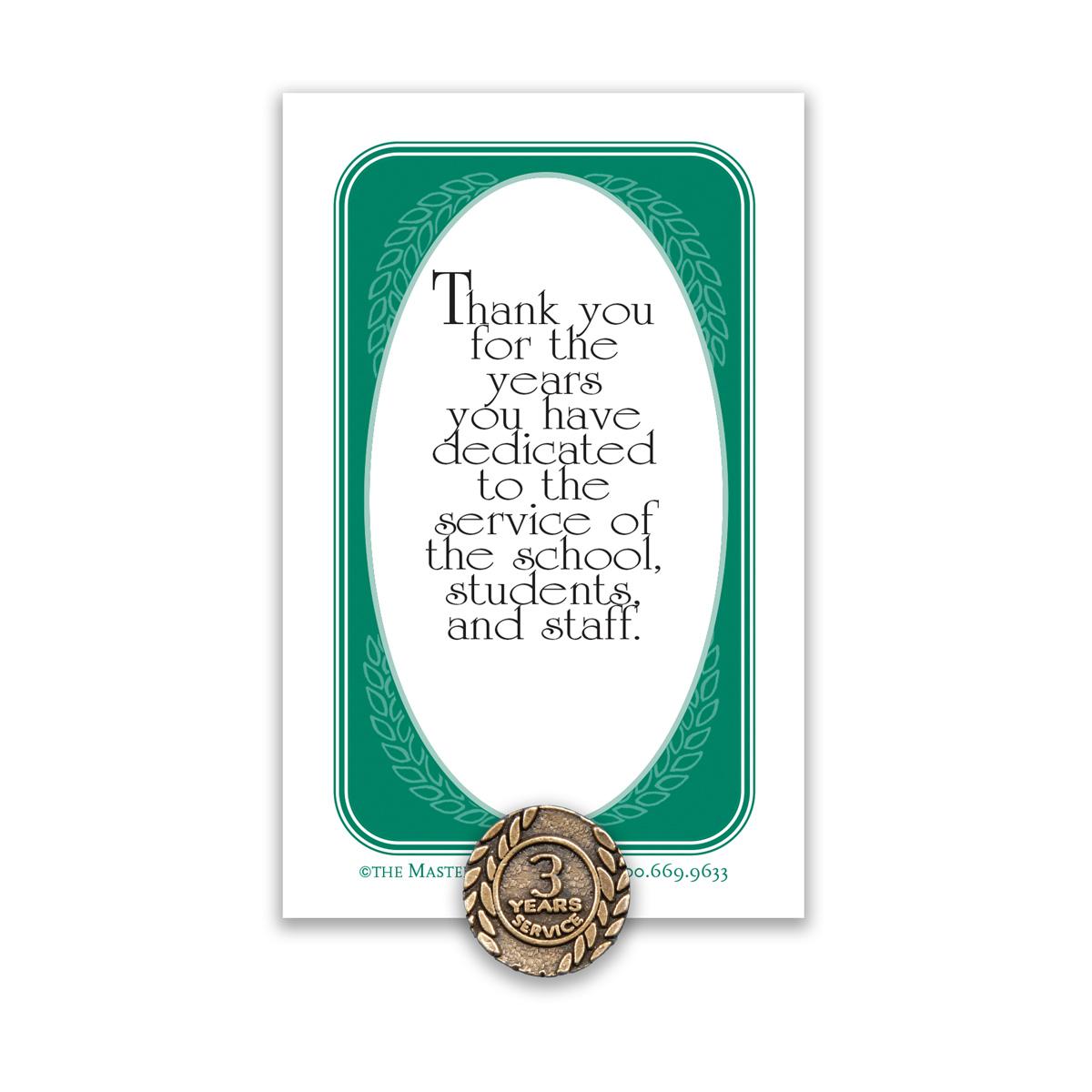 3 Years of Service Antique Gold Tone Lapel Pin with Thank You Message