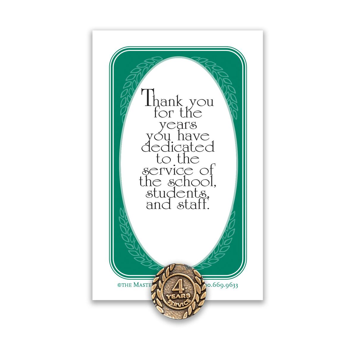 4 Years of Service Antique Gold Tone Lapel Pin with Thank You Message