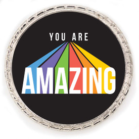 Kudo Coin With “You Are Amazing” On The Front. Made Of Silver Metal Featuring Rope Design Around The Outside.