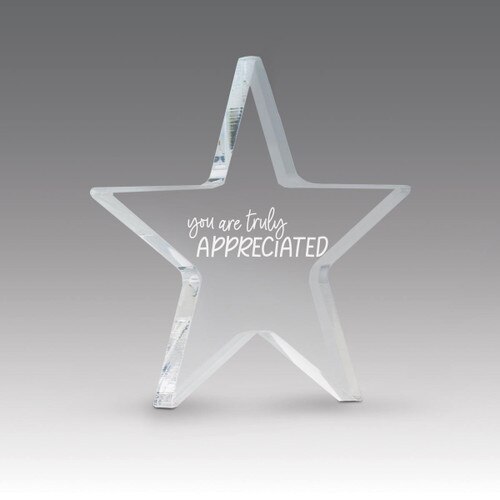 acrylic star paperweight with truly appreciated message