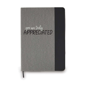 heather gray journal with black accents and truly appreciated message
