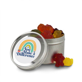 round tin with you make a difference message and gummy bears