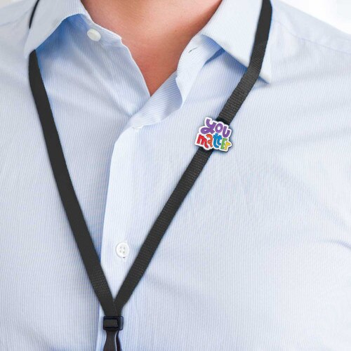 you matter lapel pin on a lanyard