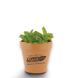 A Mini Flower Pot Kit Features The Inspirational Message: Every Day, Your Commit-Mint & Encourage-Mint Makes A Difference.